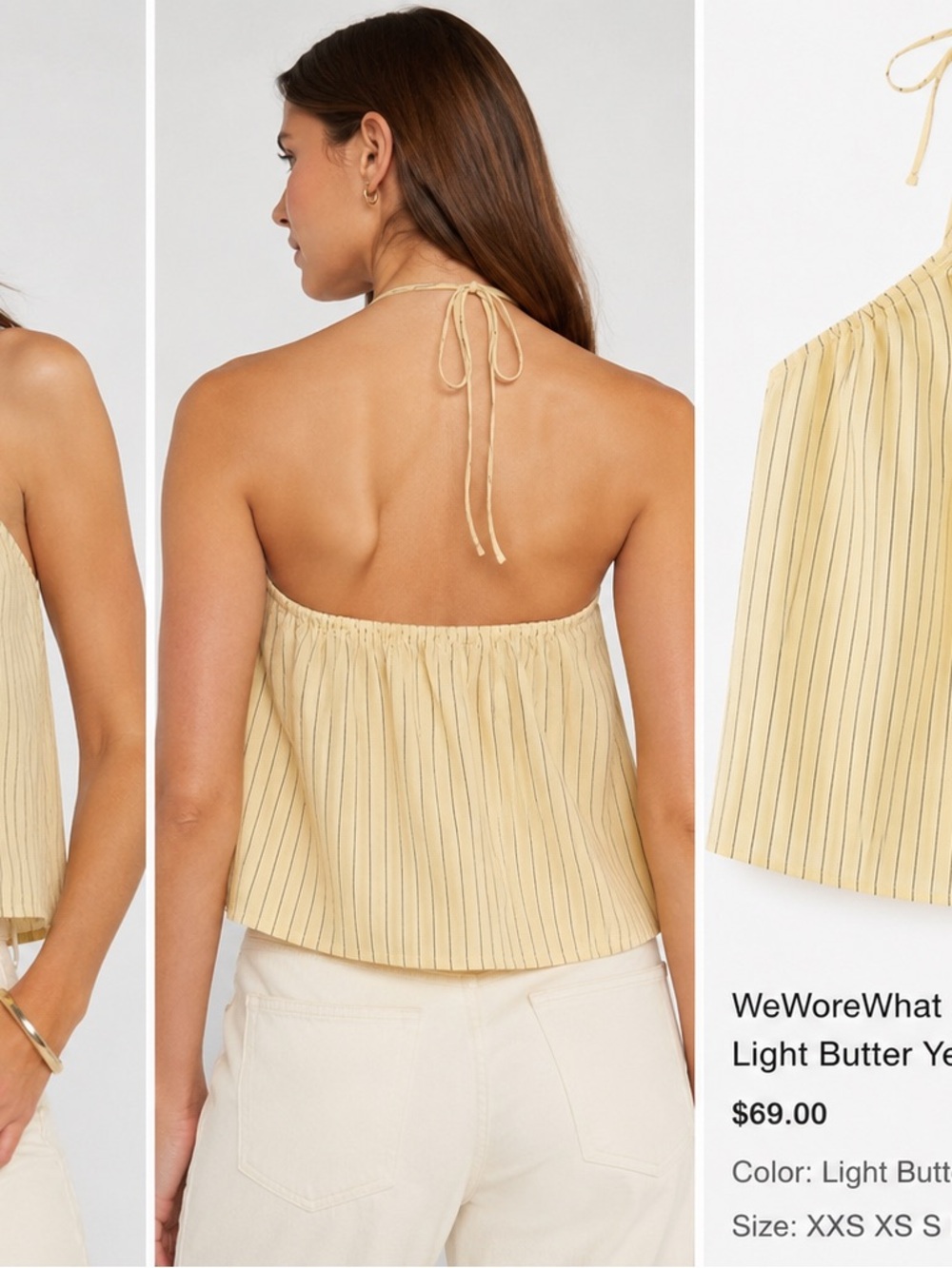 WeWoreWhat Light  Butter Yellow Striped Halter Tank Top Medium
